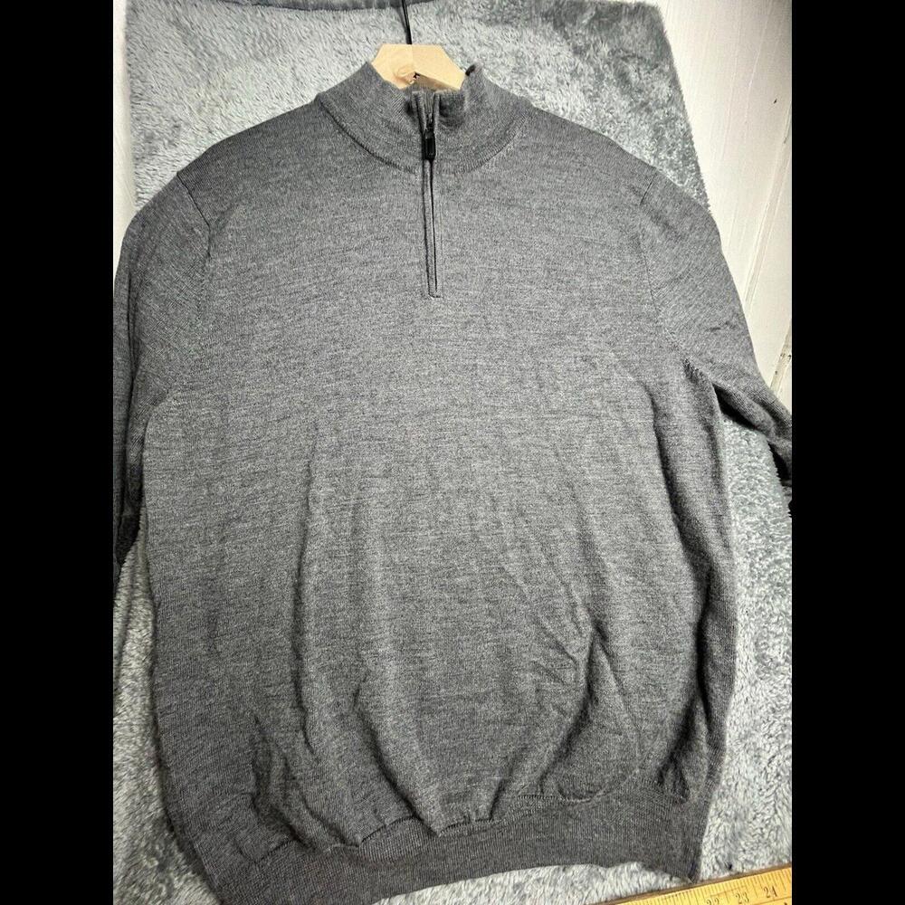 Jos A Banks Traveler 100%‎ Merino Wool 1/4 Zip Sweater Gray X Large